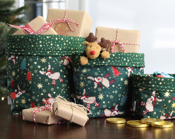 Handmade Christmas Basket Organiser Set, Green Christmas Decorations ...