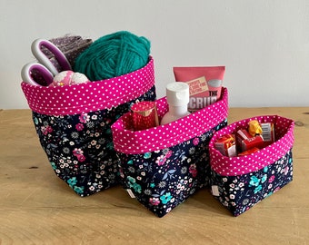 Floral Fabric Baskets, Organiser for Toiletries, Pretty Gift for Women, Reversible Washable Storage Container, Mrs Hinch Home, Pouch Bin Box