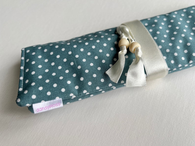 Roll Up Jewellery Pouch, Handmade Jewellery Holder, Girls Womens Accessories Holder, Sage Polka Dot Fabric Bag, Eco-Friendly Vegan Gift image 7