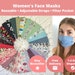 Womens Face Mask Adjustable Straps, Adult Face Covering with Filter Pocket, Cotton Reusable Facemask, Washable Pleated Mask, Handmade in UK 