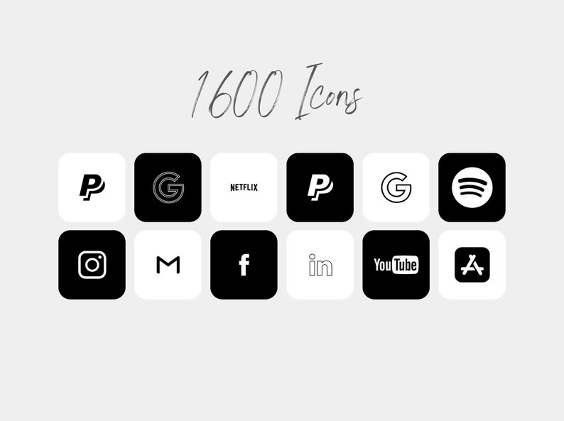 MONOCHROME 1600 iPhone iOS App Icons 800 icons in Black and White FREE Wallpapers & Widgets / Minimalist Professional Custom image 2