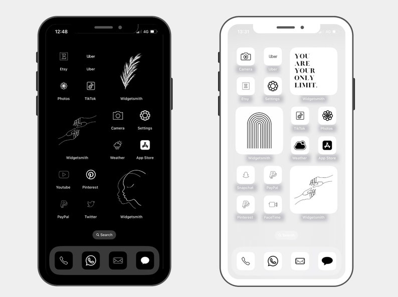 MONOCHROME 1600 iPhone iOS App Icons 800 icons in Black and White FREE Wallpapers & Widgets / Minimalist Professional Custom image 3