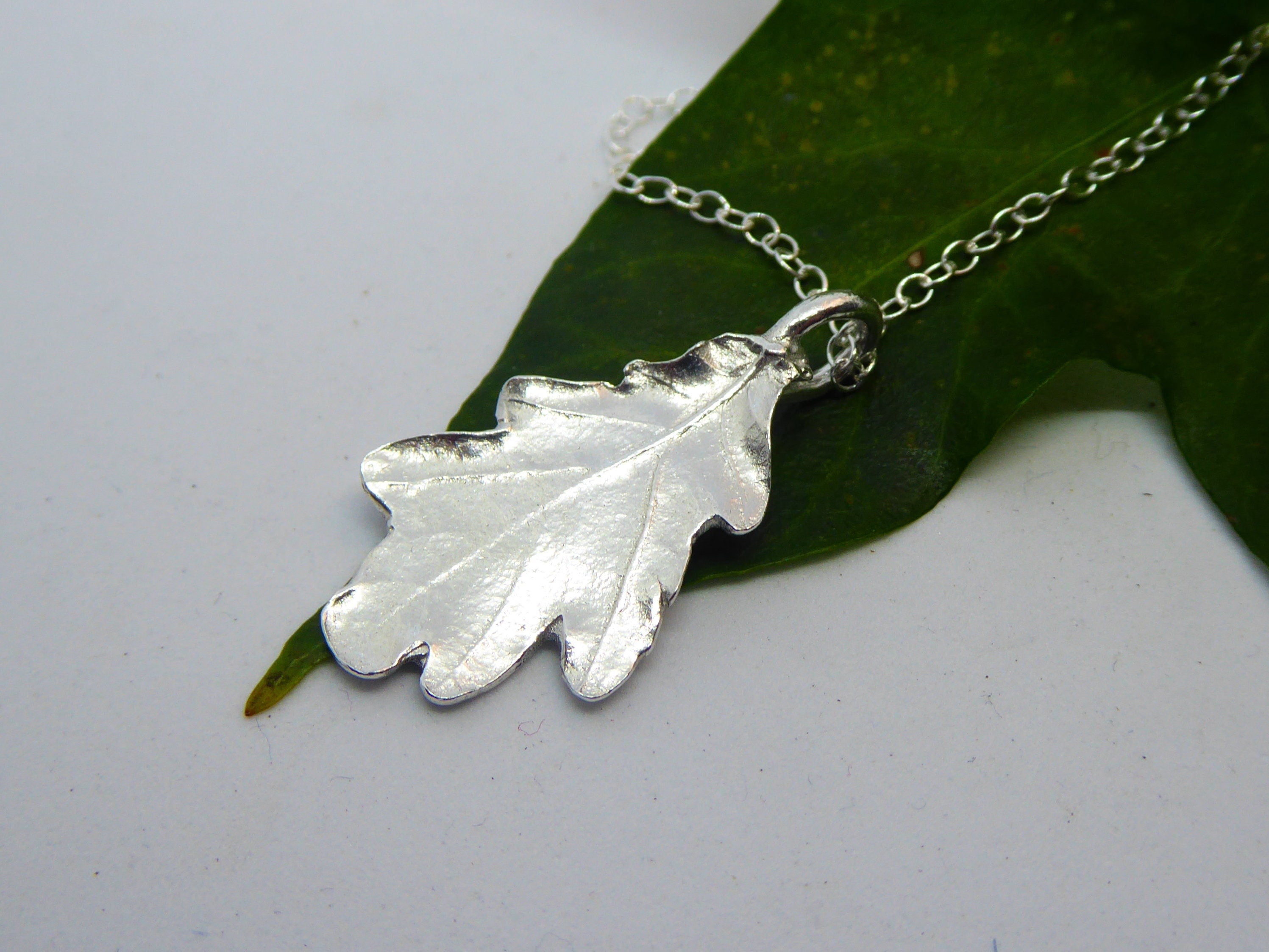 Medium silver oak leaf necklace silver foliage pendant on Etsy