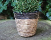 Woven natural plant pot boho plants home decor vintage pottery basket handmade unique gift planter bathroom living room wicker