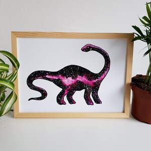 galaxy art print, dino art print, dinosaur art print, galaxy dino art print, space art print, universe art print, diplodocus art print