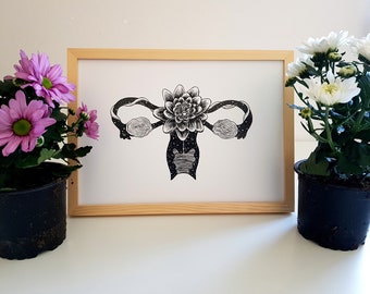 anatomy art print, uterus art print, female reproductive system art print, galaxy art print, obgyn gift, midwife gift, mum to be gift