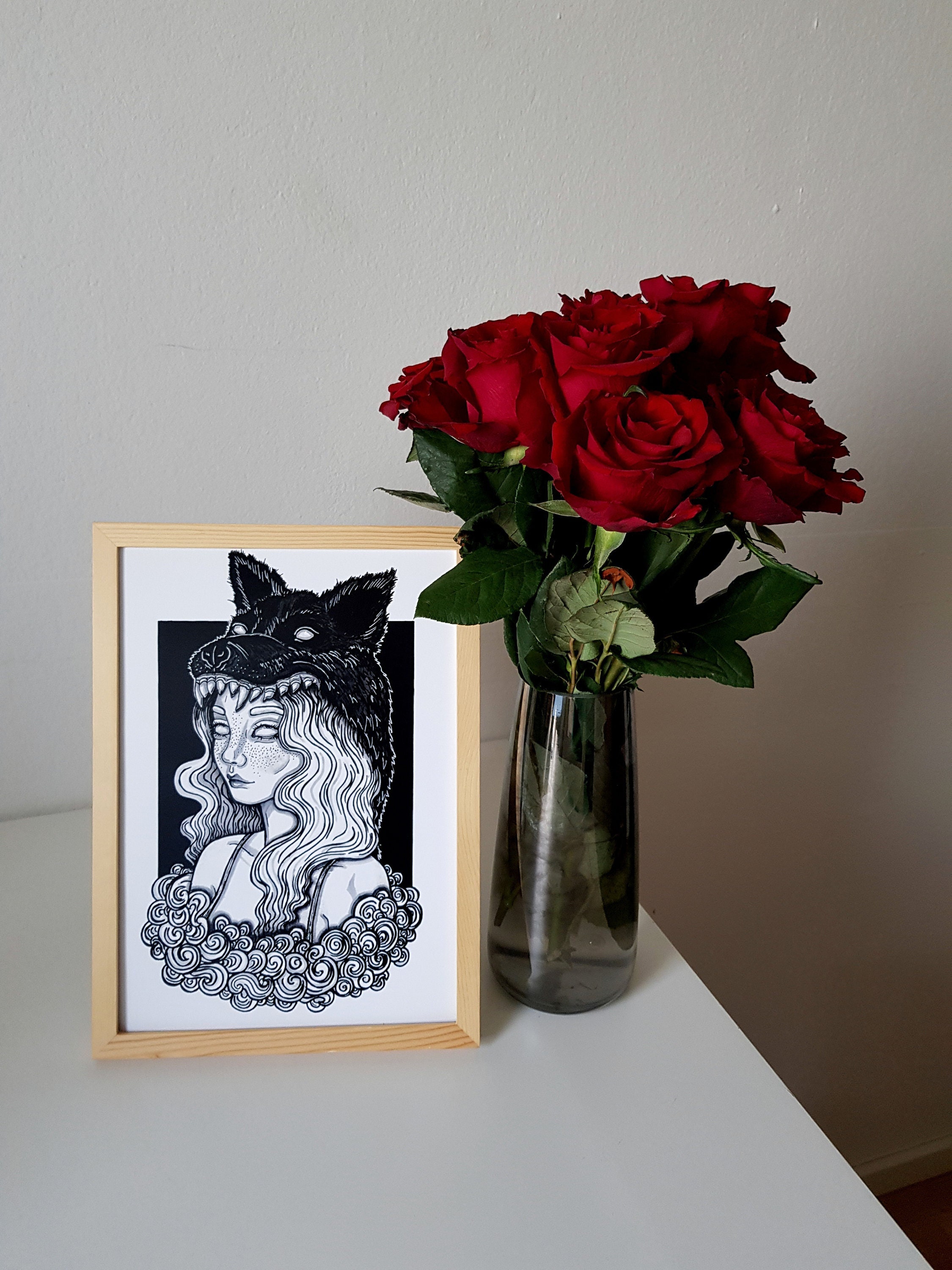 sheep in wolf's clothing art print, gothic art print, monochromatic art print, fairy tale art print, black and white art print
