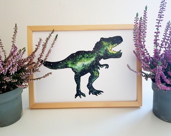 galaxy art print, dino art print, dinosaur art print, galaxy dino art print, space art print, universe art print, t-rex art print