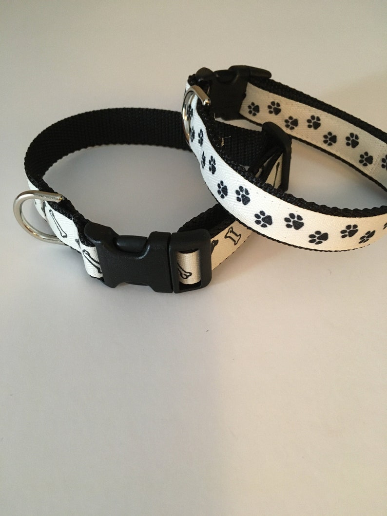 Paw Pattern and Bone Pattern Dog Collars Black Etsy