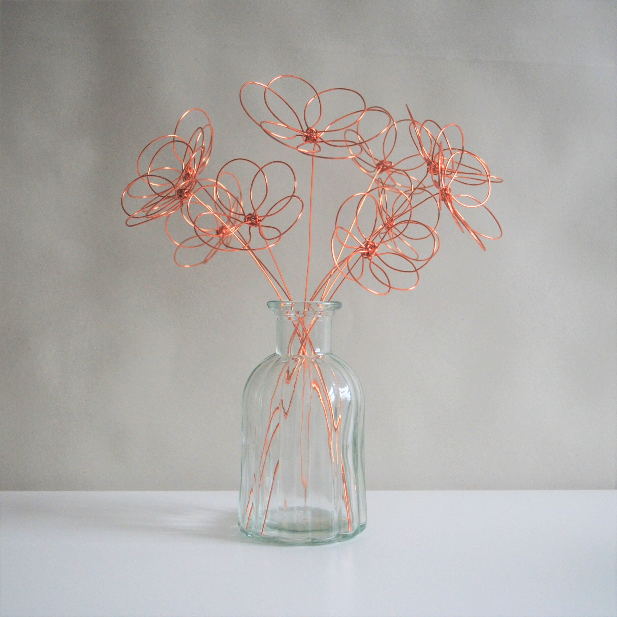 Perfect Daisy / 10 Silver or Copper Wire Flowers with Vase / Etsy