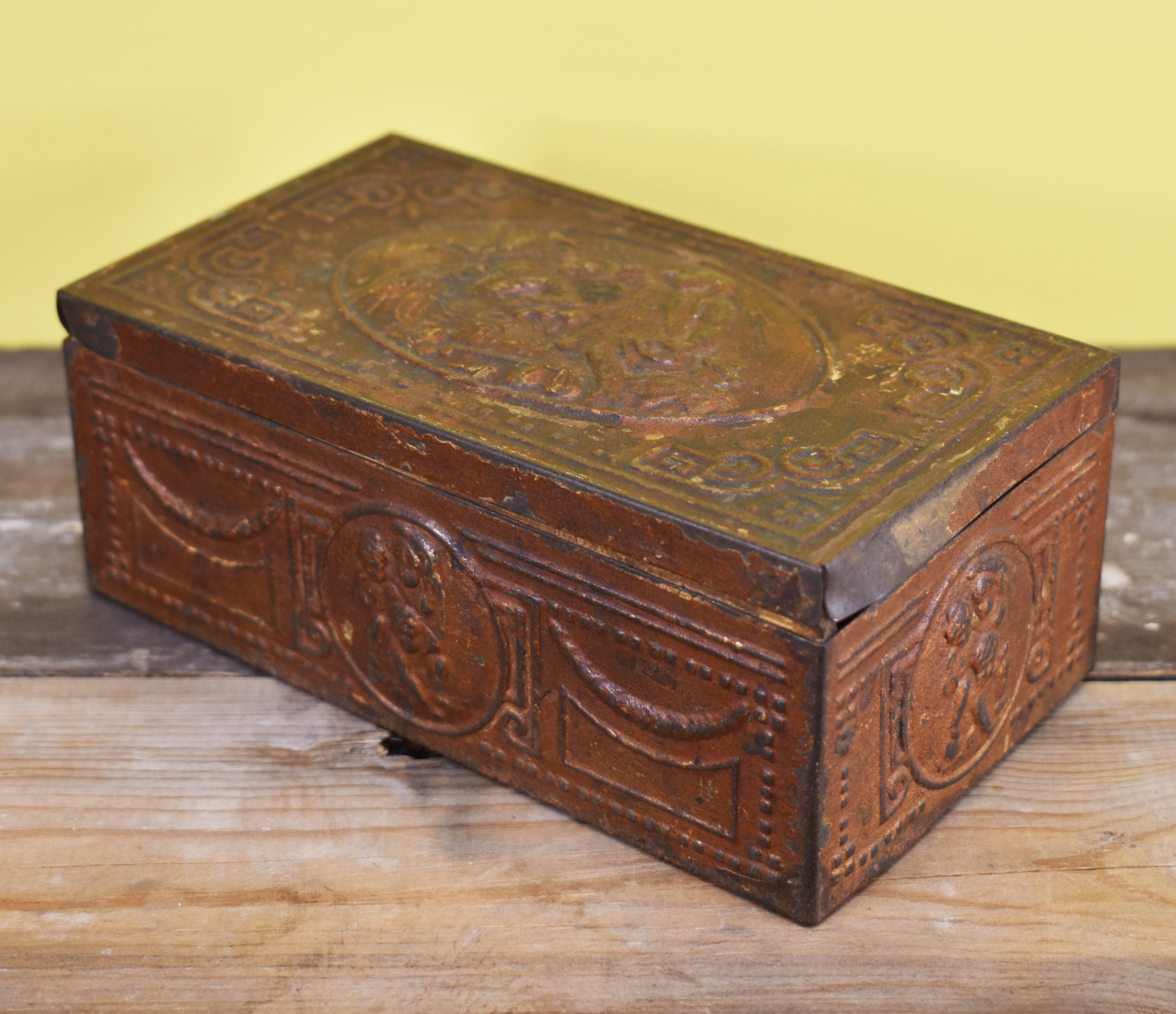 An Antique Copper And Wood Embossed Trinket Box Featuring Etsy
