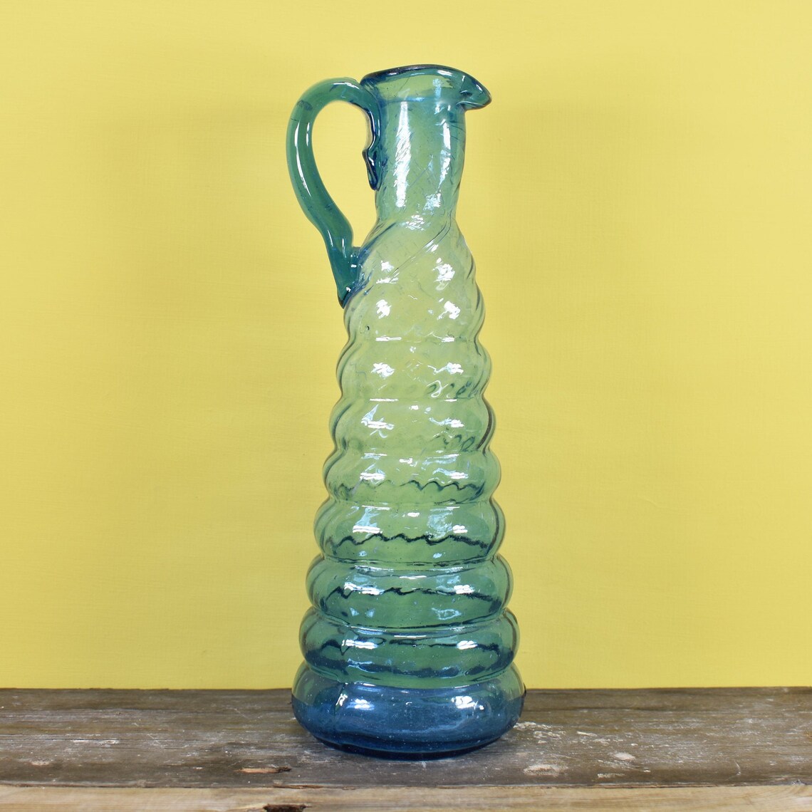 A Vintage Blue Glass Jug Vase In A Graduated Design Etsy