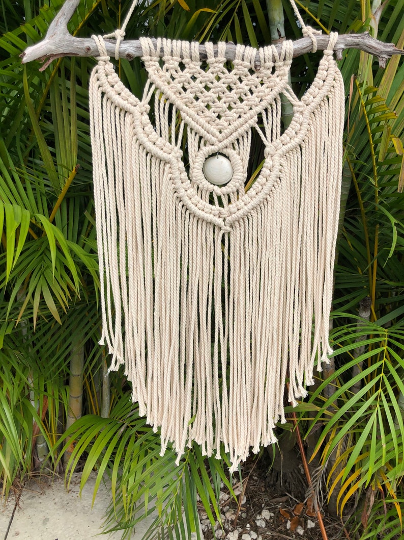 Driftwood Macrame Seashell Wall Hanging Large Boho Chic Etsy