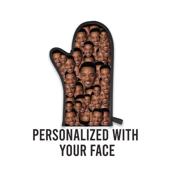 Custom Kitchen Oven Mitt Pot Holder with your Face Blow up - Personalized Hot Pad Gift with Customized Face Picture