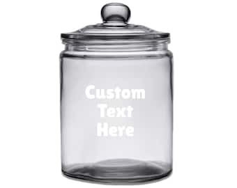 Custom Engraved Glass Treat And Cookie Jar Personalized With Your Custom Text