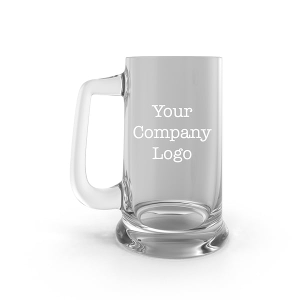 Beer Mug with Custom Logo for Bar - Engraved Glass Mug with Company Brand, Graphic, Logo