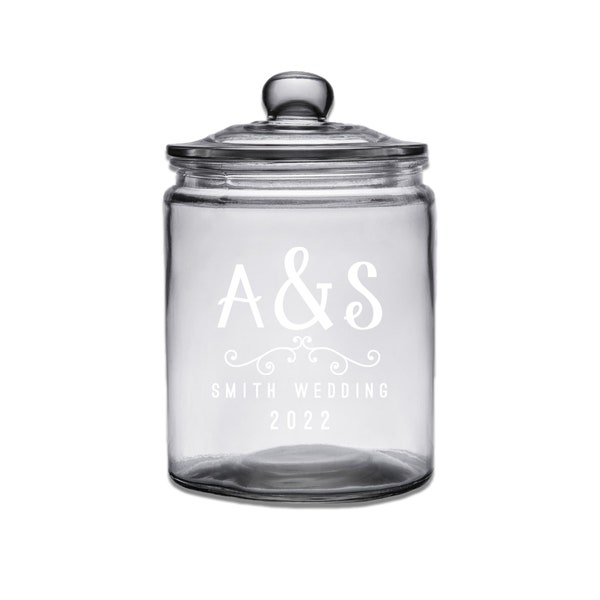 Custom Engraved Glass Cookie And Treat Jar Personalized With Your Wedding Initials – Custom Wedding Gift