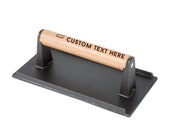 Custom Engraved Cast Iron Steak Weight - Personalized Burger Press Gift for Kitchen, Business, Present,