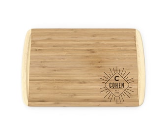 Custom Engraved Bamboo Cutting Board with Family Initial and Name - Personalized Kitchen Gift for Newlyweds, Housewarming, Birthday