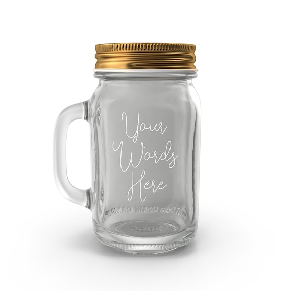 Personalized Handled Mason Jar Engraved with Your Custom Text