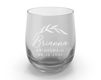 Engraved Stemless Wine Glass Gift for Bachelorette Party - Personalized for your Bridesmaids, Maid of Honor, Matron of Honor, Bridal Party