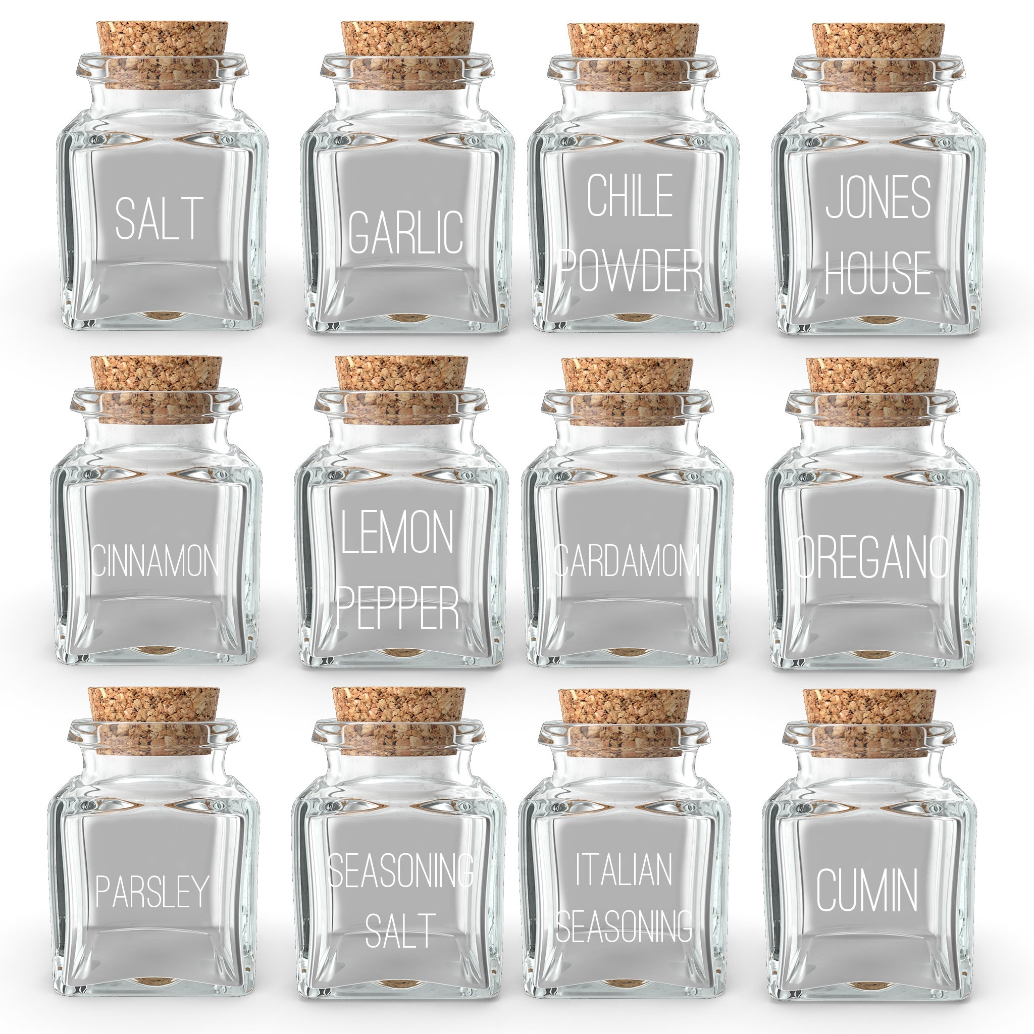 Customized Glass Spice Jar Sets with Cork Lid Personalized Etsy