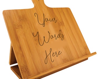 Engraved Bamboo Cook Book Stand with Custom Text - Personalized Recipe Book Holder