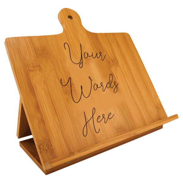 Engraved Bamboo Cook Book Stand with Custom Text - Personalized Recipe Book Holder