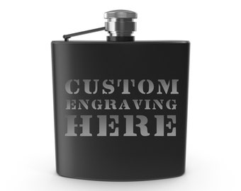 Engraved Matte Black Flask with Custom Text - Personalized Liquor Hip Flask