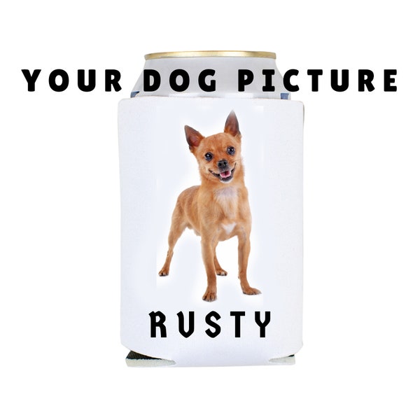 Personalized Can Cooler Cozie with Your Dogs Face and Name - Customized Beer Holder Gift Personalized with Your Puppy