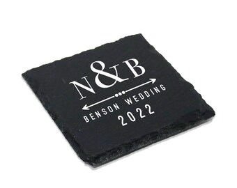 Personalized Slate Coaster Set Engraved With Your Wedding Initials – Customized Wedding Gift