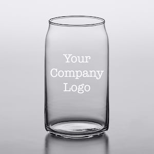 Beer Can Glass with Custom Logo for Bar - Engraved Glass Mug with Company Brand, Graphic, Logo