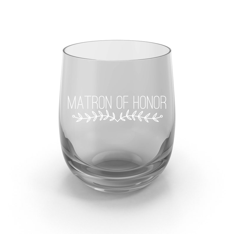 Bride Wedding Favor for your Bridesmaid Stemless Wine Glass Gift for Entire Bridal Party and Mothers Maid of Honor Matron of Honor