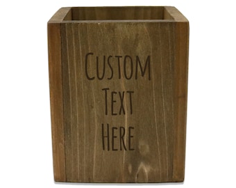 Personalized Custom Wood Utensil Holder – Engraved With Your Customized Text
