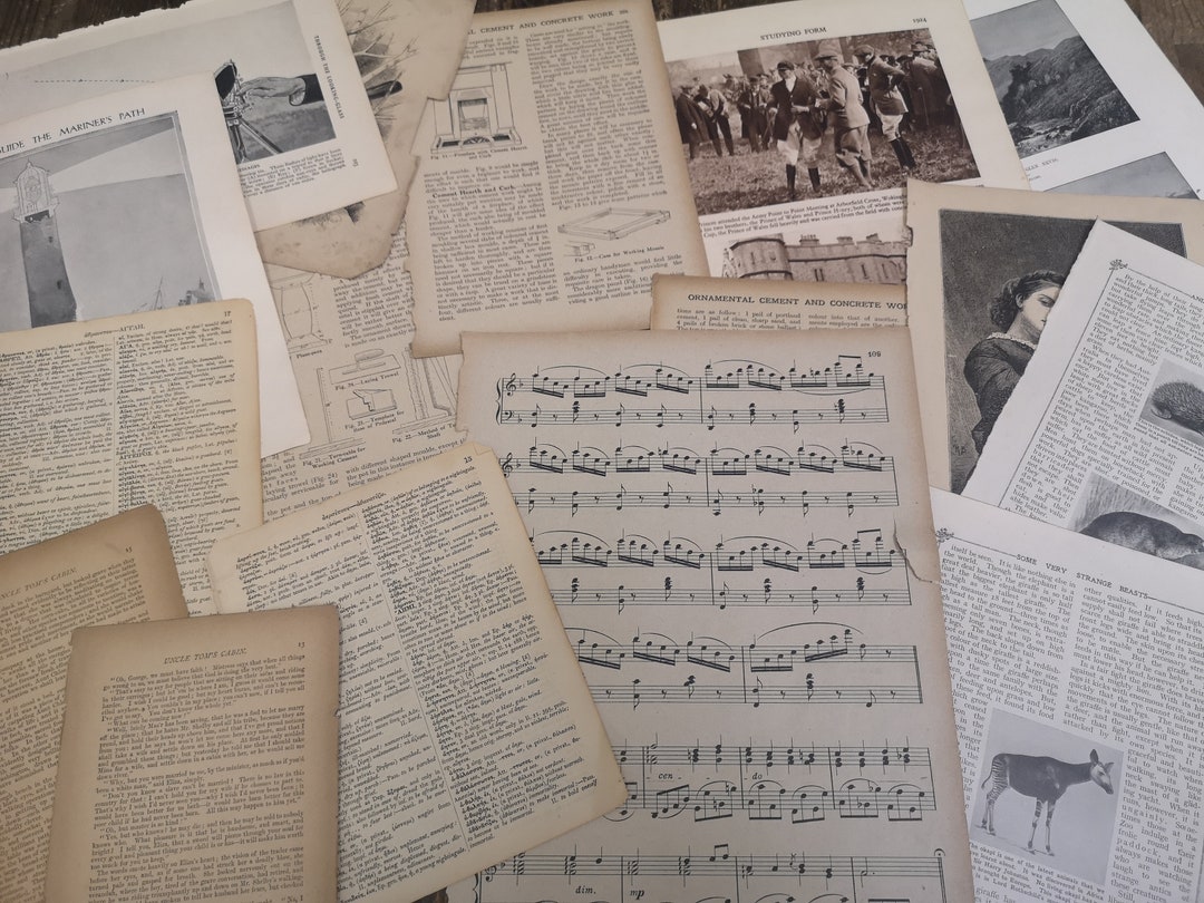 50pc Vintage Book Pages Ephemera Pack, Papers, Scrapbook, Decoupage ...