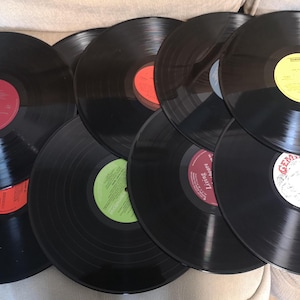 Vintage 12" Vinyl Records for Crafting - Random Lot of 10