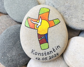 Bemalter Stein, kleines Geschenk zur Konfirmation, Kommunion, personalisierbar