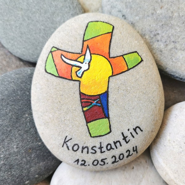 Bemalter Stein, kleines Geschenk zur Konfirmation, Kommunion, personalisierbar