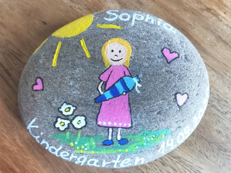 Bemalter Stein, als kleines Geschenk zur Einschulung,1. Schultag, Glücksstein, personalisiert, Erinnerung Bild 5