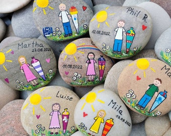 Bemalter Stein, als kleines Geschenk zur Einschulung,1. Schultag, Glücksstein, personalisiert, Erinnerung