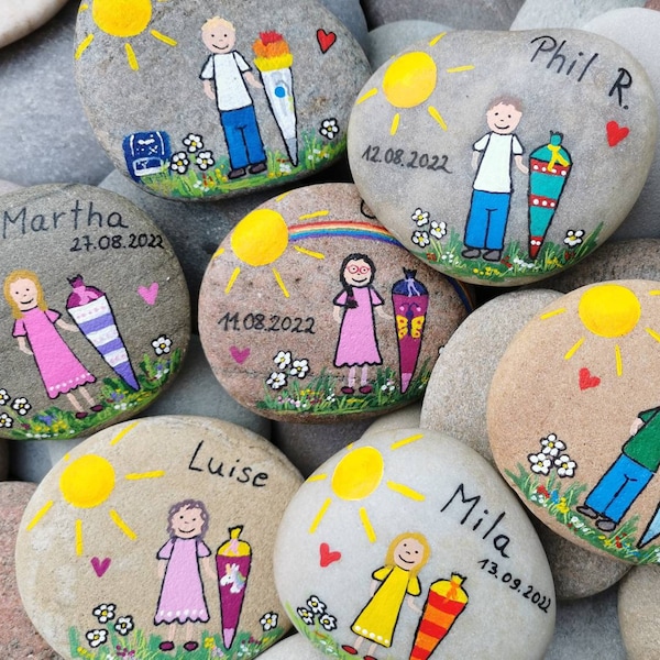 Painted stone, as a small gift for school enrollment, 1st day of school, lucky stone, personalized, memory