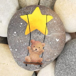 Piedra pintada, peluche, regalo de bautismo, nacimiento, pequeño regalo, niño estrella