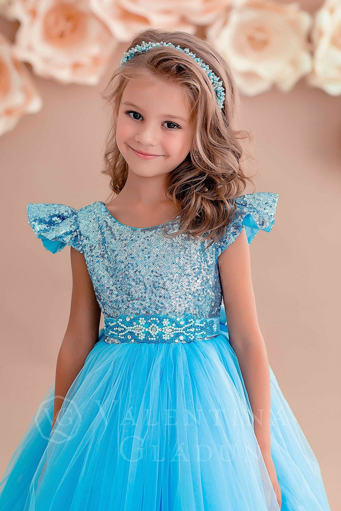 Tulle Girl Dress Tutu Girl Dress Blue Girl Dress Paillette Etsy