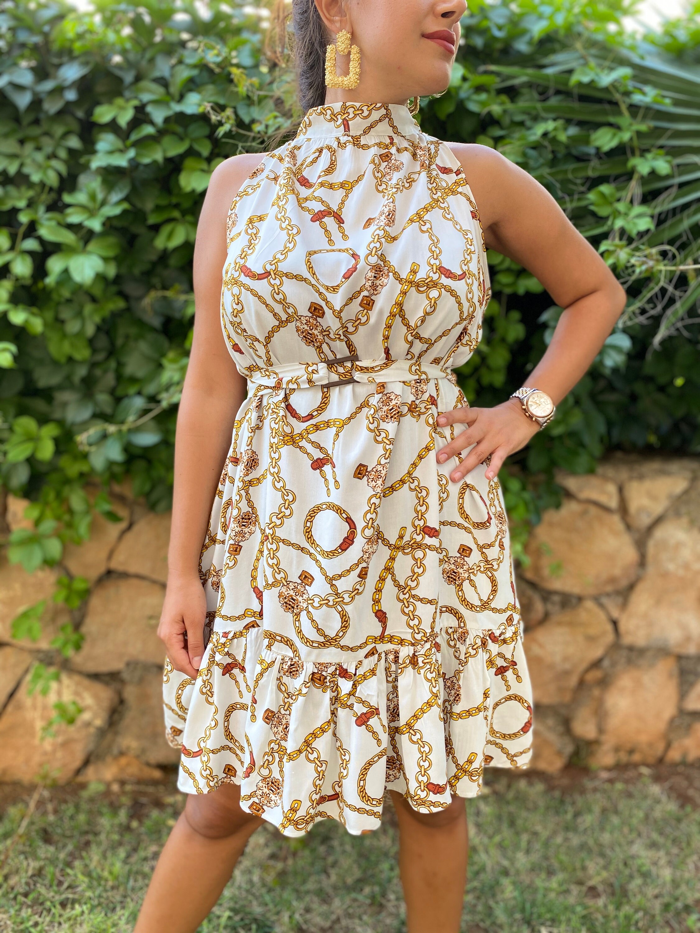 Cotton DressWith RopeChain Pattern Short Sleeve Dress with Etsy