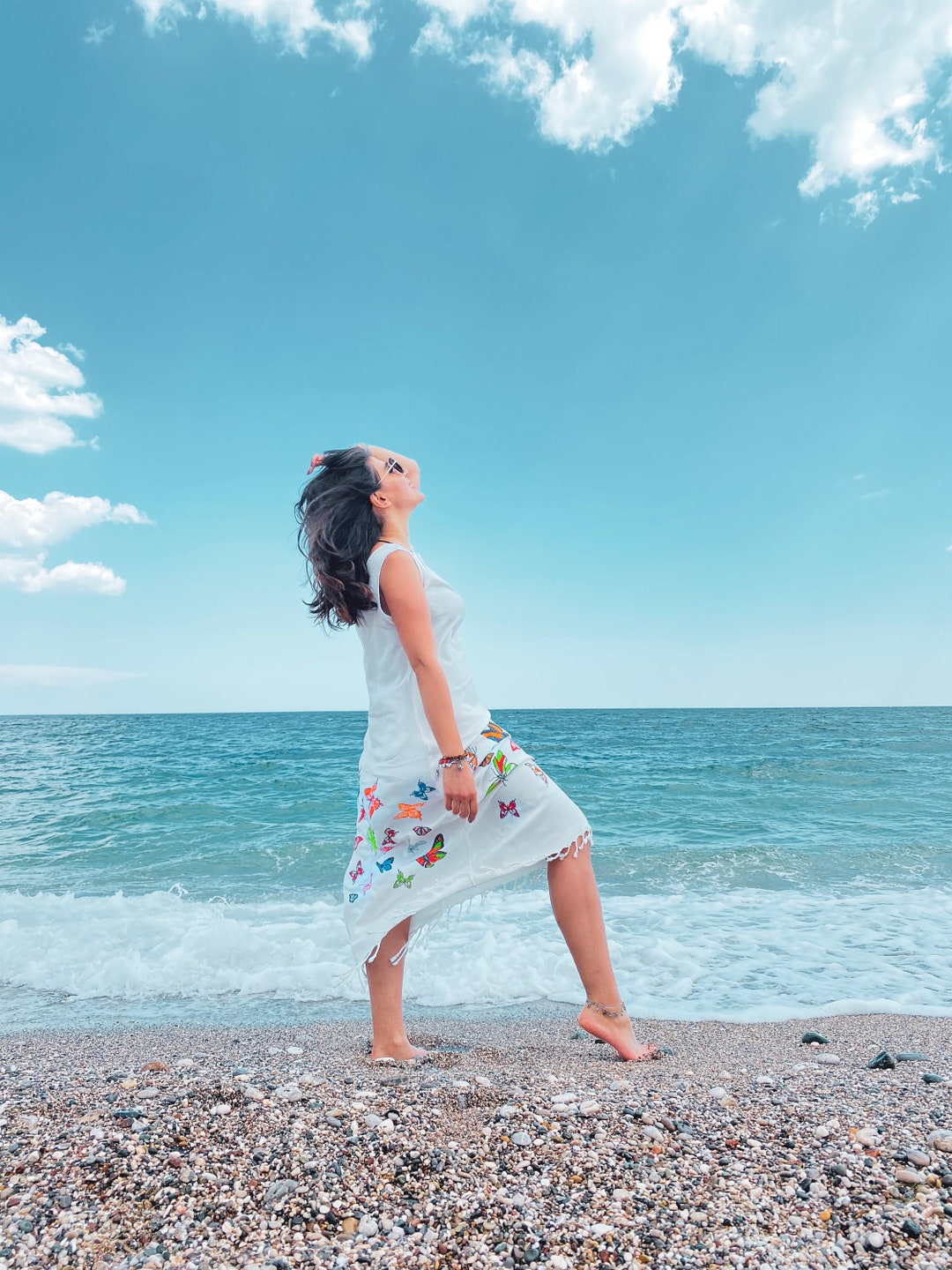 Beach Dress, Summer Long Dress, Butterfly Pattern, Cotton Dress, Sea