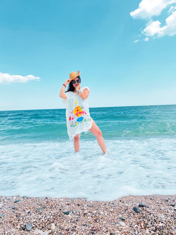 Flamingo Printed Tunic,Cotton Dress,Tasted White Dress, Beach Dress / Women's Summer Dress, Daily Wear, Short Sleeve, Spa-Beach-Sea Flamingo Printed Tunic,Cotton Dress,Tasted White Dress, Beach Dress / Women's Summer Dress, Daily Wear, Short Sleeve, Spa-Beach-Sea