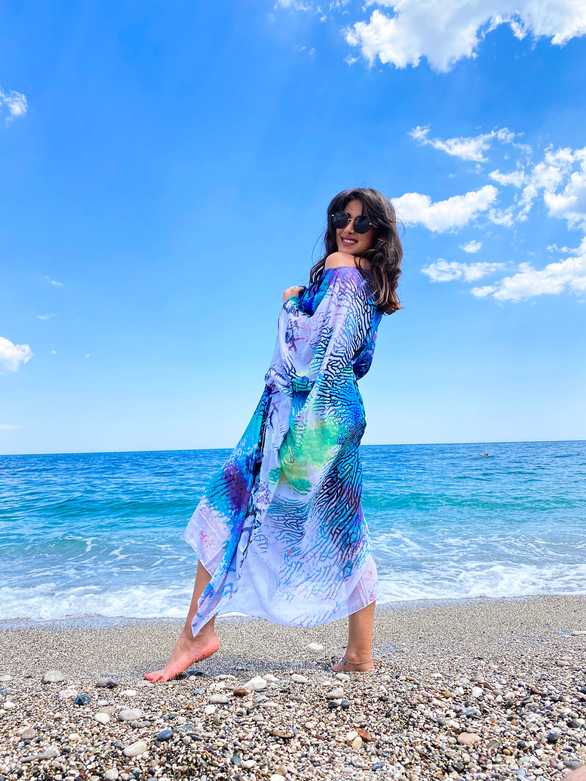 Beachwear Kimono Pareo Kaftani Capri Dots Polka Dot Kaftan