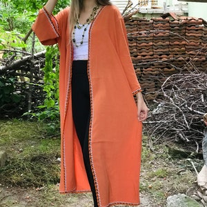 women Caftan, Long Tunic,with Sewing Pattern,Wonderful Boho Loose Luxury Kaftan, Long Orange Kimono