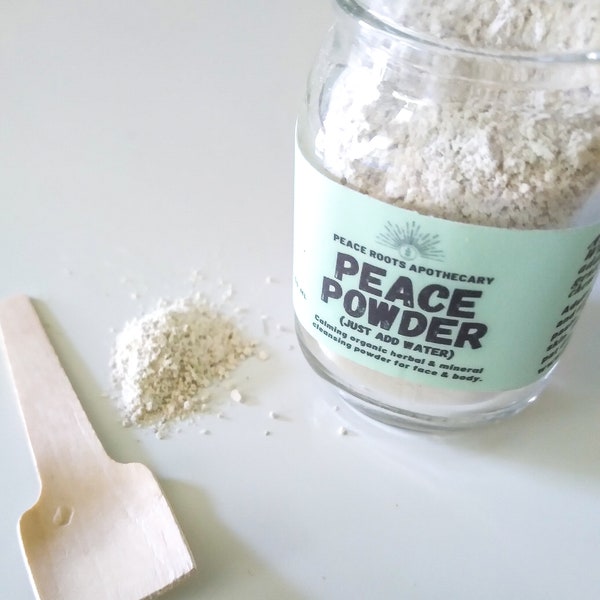 PEACE POWDER ORGANIC herbal dry face wash rose blooms lavender milky creamy lavender magnesium kaolin clay coconut milk vegan cleansing oats