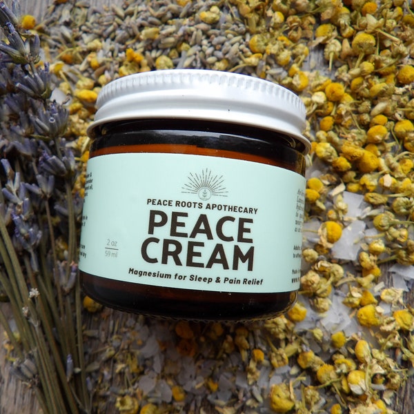 PEACE MAGNESIUM CREAM Muscle Relaxant Whole Plant Lavender Chamomile Blooms to support a stressed out and anxious body. for Body,feet,hands